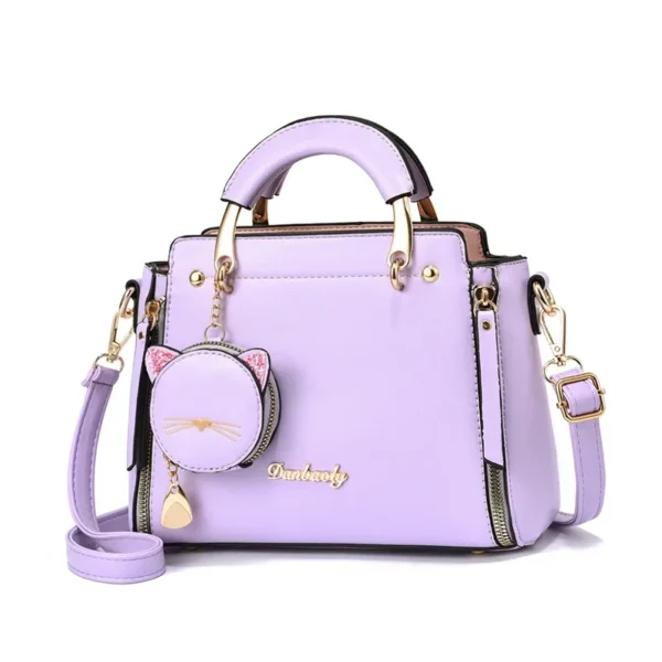 Women Cute Cat Purses and Handbags Elegant PU Handbag Top Handle Bag Large Capacity Totes Bag Stylish Sweet Messenger Bag - Image 2
