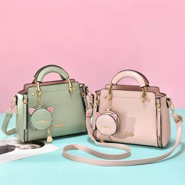 Women Cute Cat Purses and Handbags Elegant PU Handbag Top Handle Bag Large Capacity Totes Bag Stylish Sweet Messenger Bag - Image 3