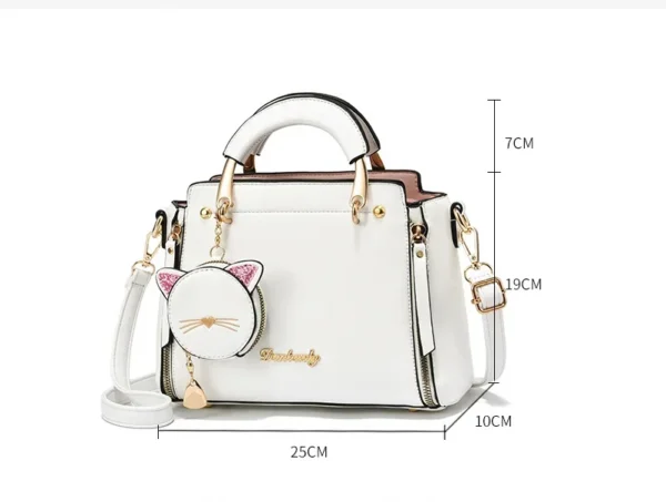 Women Cute Cat Purses and Handbags Elegant PU Handbag Top Handle Bag Large Capacity Totes Bag Stylish Sweet Messenger Bag - Image 6